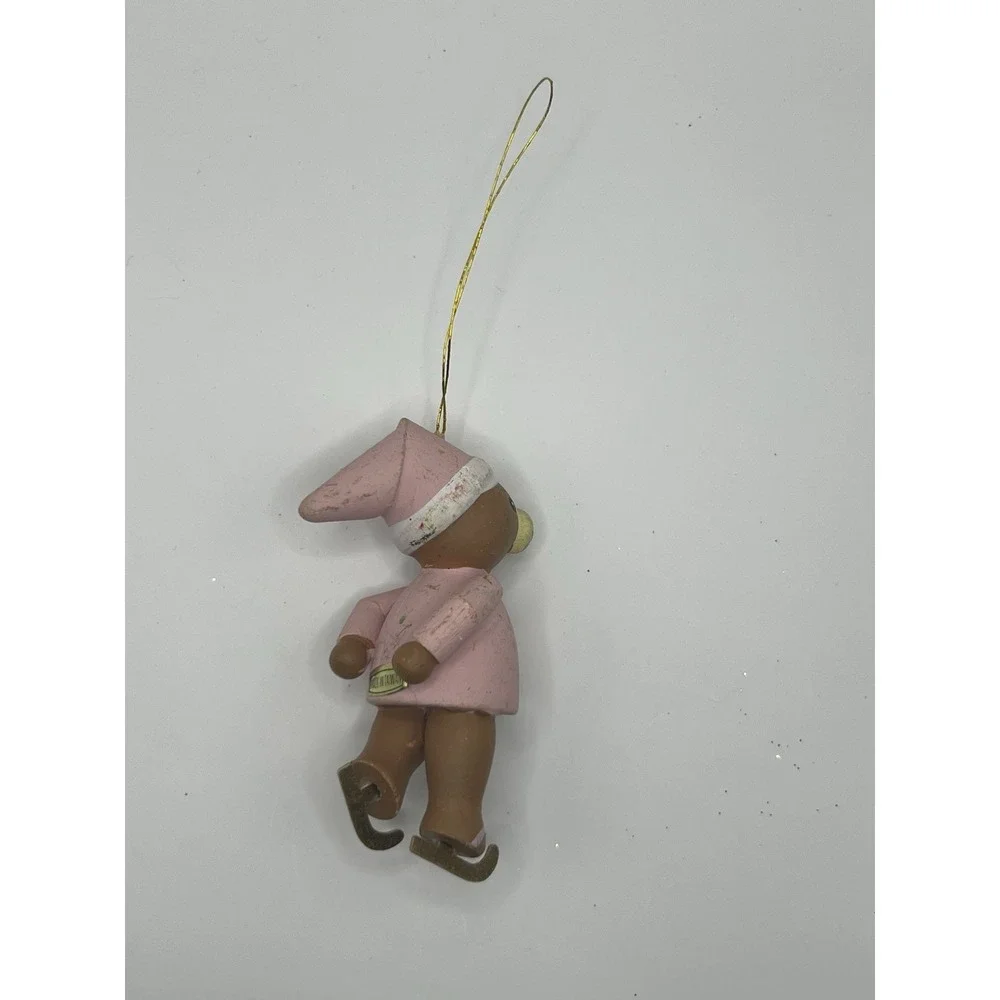 Wooden bear ice skating‎ Ornament Made In taiwan